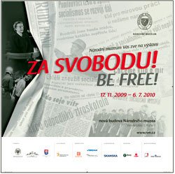 Cartel de una exposición conmemorativa de la recuperación de las libertades. Turismo Checo