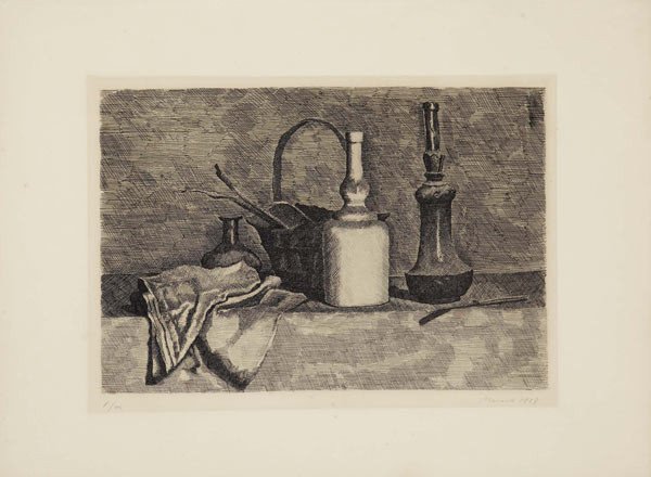 Naturaleza muerta con la tela a la izquierda. Giorgio Morandi, 1927
