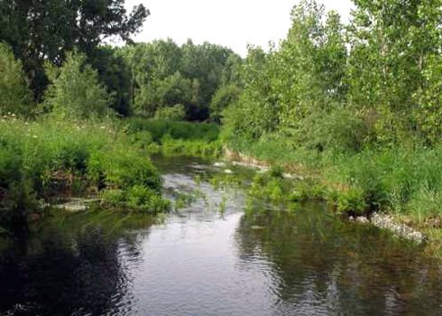 El río, a su paso ante las instalaciones del Camping, Reino de León. guiarte.com