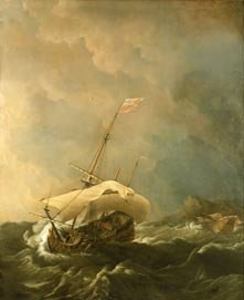 Un barco inglés en una galerna tratando de ganar barlovento. Willem van de Velde el Joven