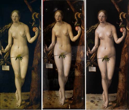 Eva, de Durero, antes, durante y después de su restauración