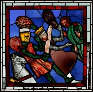 Vidriera de la Sainte-chapelle: Caballero matando a un rey. Paris, 1243-1248. Museo del Cluny. Prensa RMN. Copyright