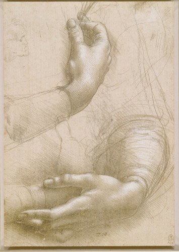  Leonardo da Vinci. Estudio de manos, hacia 1489. The Royal Collection 2011, Her Majesty Queen Elizabeth II