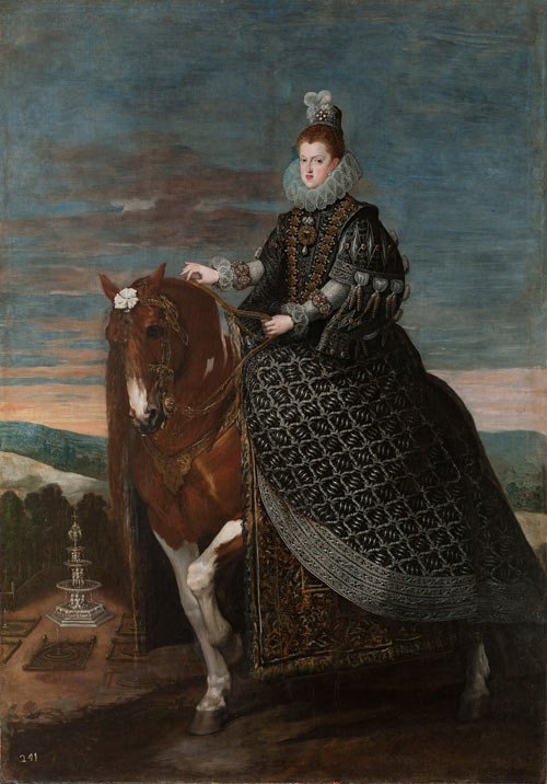 La reina Margarita de Austria a caballo (después de la restauración)