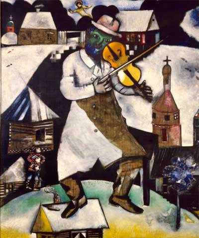 Chagall. El violistista (1912-13)Colección del Stedelijk Museum de Amsterdam, en la muestra que organizan conjuntamente el museo Thyssen Bornemisza y Caja Madrid. Cop. Vegap