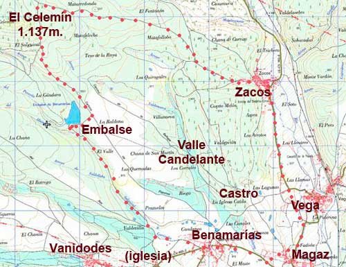 Mapa de la ruta por el entorno del Embalse de Benamarías