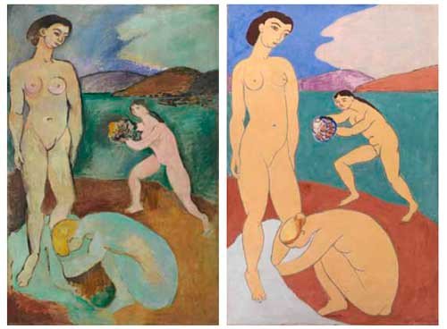Le Luxe I y Le Luxe II, obras de 1907, una en el Centro Pompidou y la segunda en el Statens Museum for Kunst, Copenhague, ahora en la muestra sobre Matisse.
