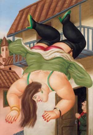 Fernando Botero, Mujer cayendo de un balcón, 1994, en el Museo Palacio de Bellas Artes de México