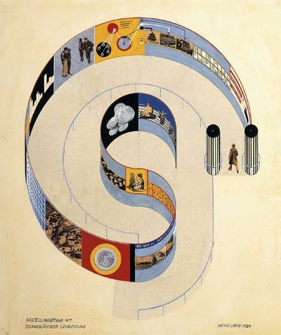 Hein Loew. Diseño para stand de exposición con recorrido de dirección obligatoria, 1929