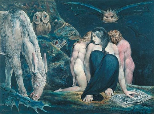 William Blake. La noche del júbilo de Enitharmon (Hécate). 1795. ¿h. 1805?. Grabado en color acabado en tinta y acuarela sobre papel. © Tate